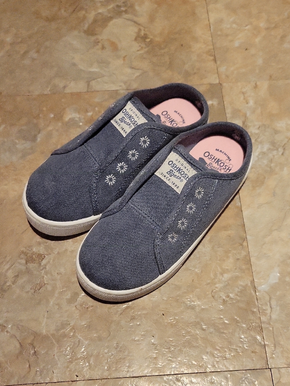 OshKosh B'gosh Girls' Navy Blue Slip-On Floral Accent Sneakers